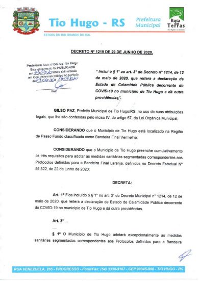 Tio Hugo permanece com os protocolos de distanciamento controlado em bandeira laranja
