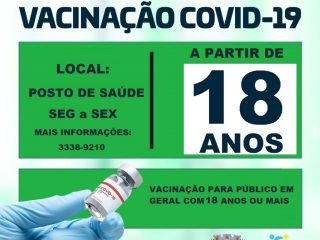 Tio-huguenses com idade a partir de 18 anos poderão receber a vacina contra a Covid-19
