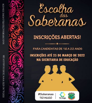 Abertas as inscrições para o Concurso que escolherá a nova corte de Soberanas de Tio Hugo