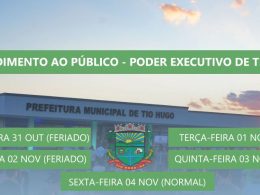 Confira o cronograma de atendimento do Poder Executivo Municipal de Tio Hugo para a próxima semana: