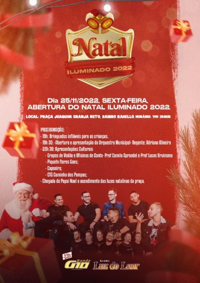 NATAL ILUMINADO 2022 – Abertura no dia 25 de novembro na Praça Joaquim Granja Neto em Tio Hugo