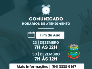 ATENÇÃO: Horário de expediente alternativo nos dias 23 de 30 de dezembro