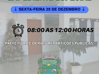 Expediente especial na sexta-feira 29 de dezembro