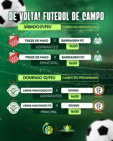 De Volta!! Campeonato Municipal de Futebol de Campo será retomado no sábado 01