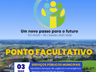 Ponto facultativo nos serviços públicos municipais – Segunda-feira 03 de março