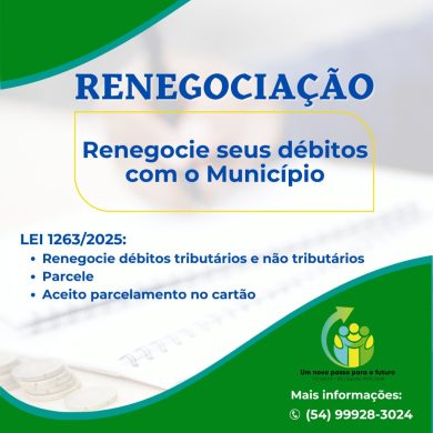 Aberto o período para renegociação de débitos com o Município